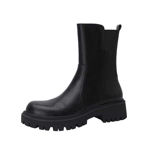 Nine Seven Women's Genuine Leather Handmade Round Toe Side Zip Up Mid Block Heel Mid Calf Boots