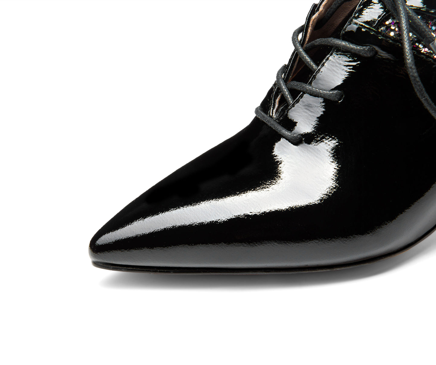 Nine Seven Women's Handmade Genuine Leather Pointed Toe Mid Chunky Heel Lace Up Comfortable Pump Shoes with Sparkling Glitter