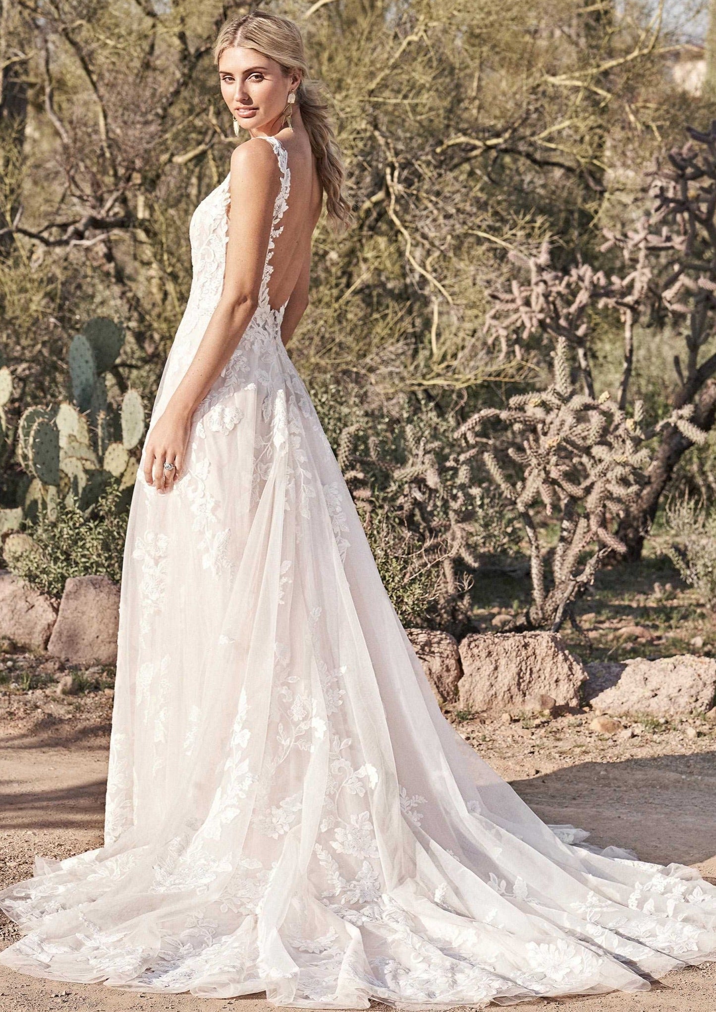 Nine Seven A-Line Plunging V-Neckline Low and Open Scoop Back Wedding Dress Customization