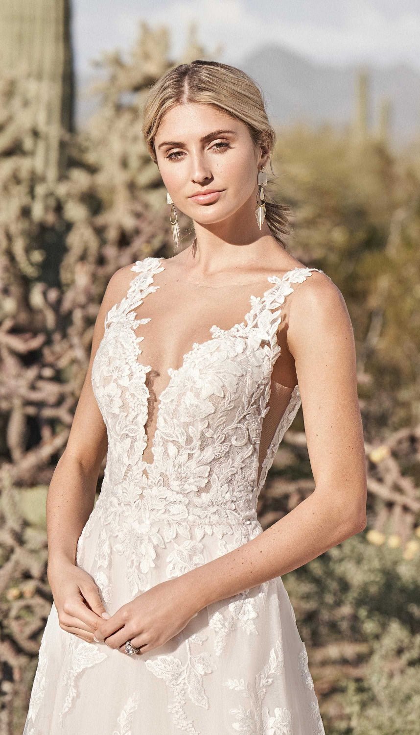 Nine Seven A-Line Plunging V-Neckline Low and Open Scoop Back Wedding Dress Customization