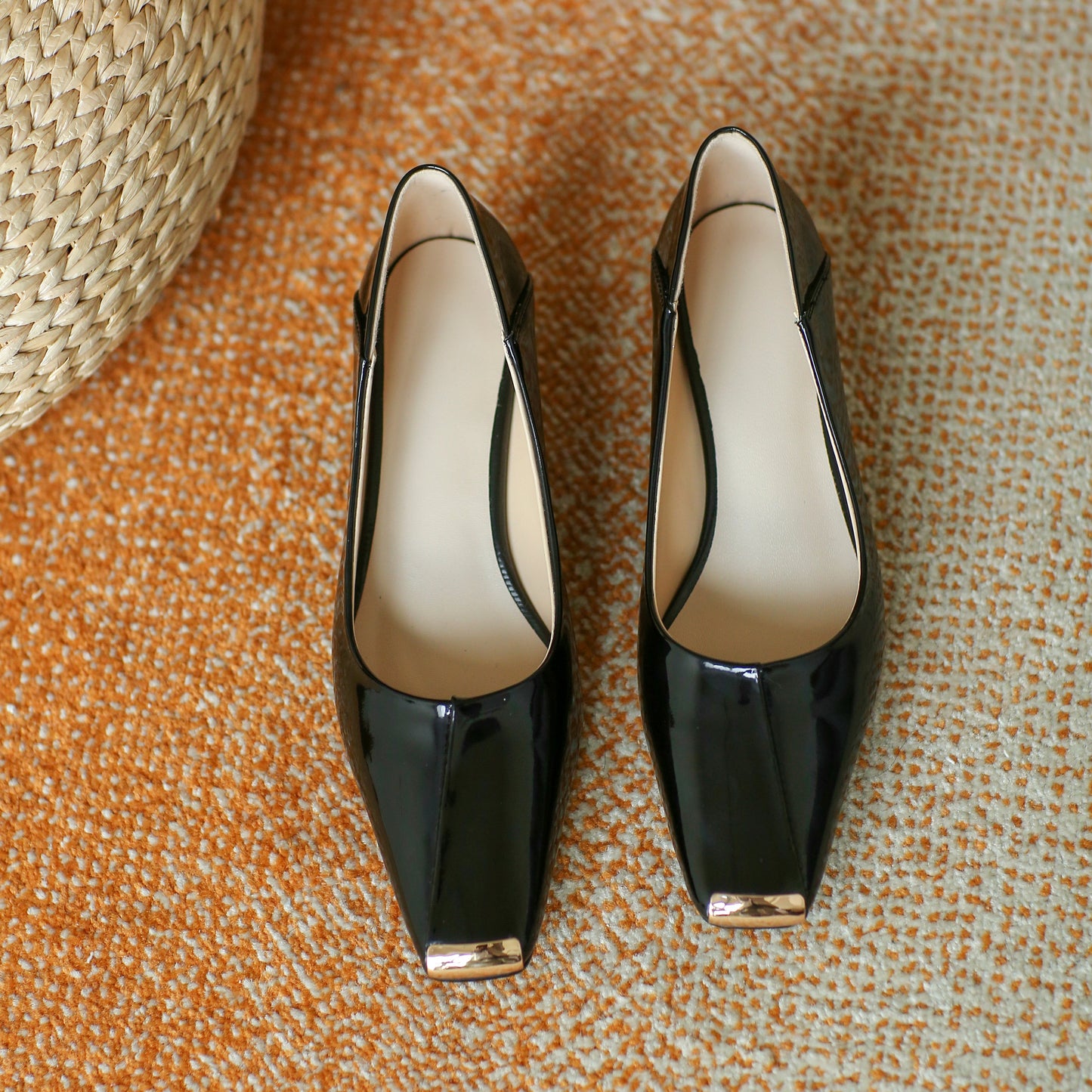 Nine Seven Women's Patent Leather Handmade Low Heel Mental Square Toe Slip On Vintage Loafer Pumps