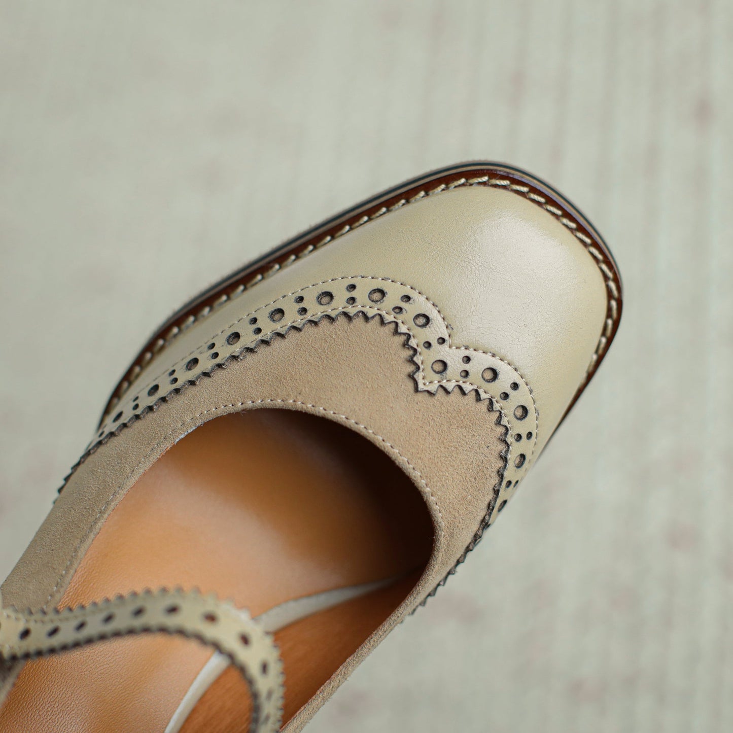 Nine Seven Women's Genuine Leather Handmade Lace Buckle Slip On Square Toe High Block Heel Mary Jane Pumps Shoes