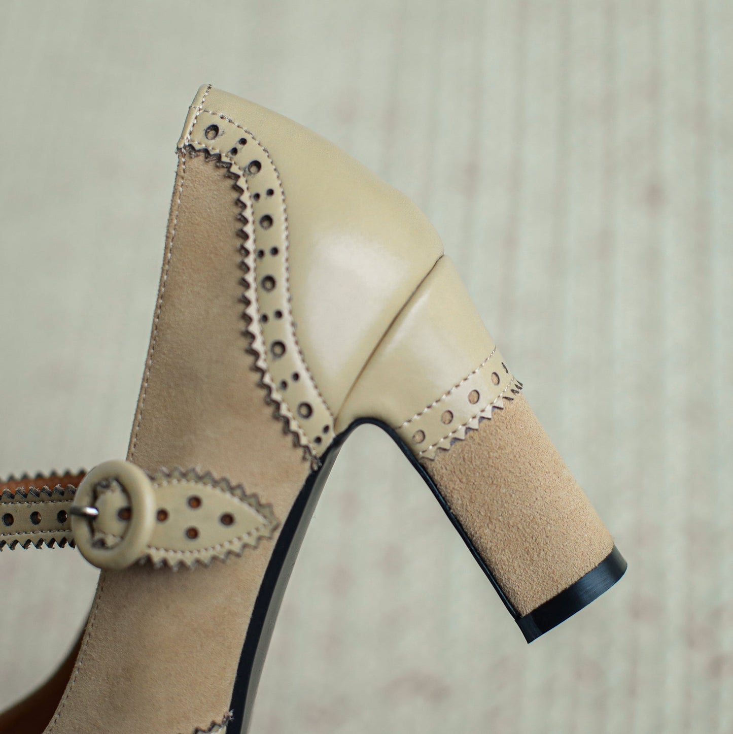 Nine Seven Women's Genuine Leather Handmade Lace Buckle Slip On Square Toe High Block Heel Mary Jane Pumps Shoes