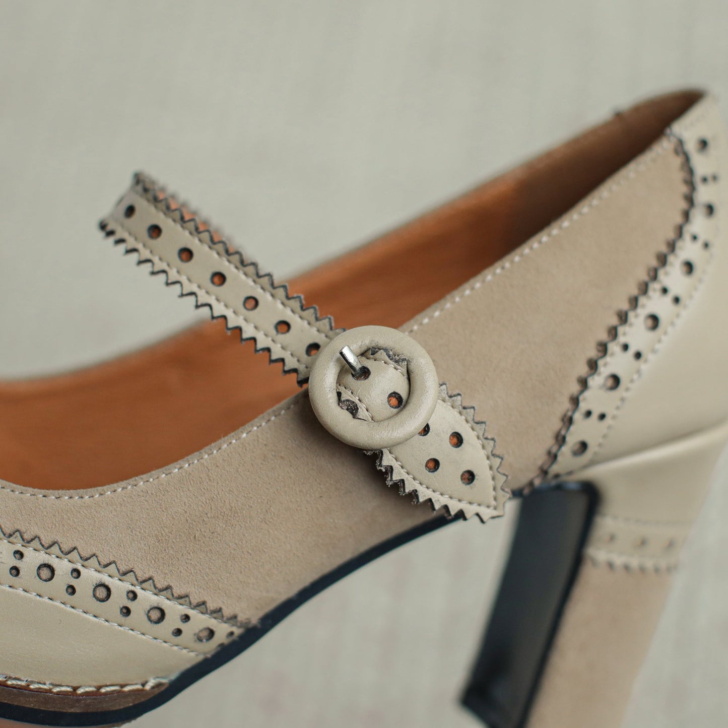 Nine Seven Women's Genuine Leather Handmade Lace Buckle Slip On Square Toe High Block Heel Mary Jane Pumps Shoes