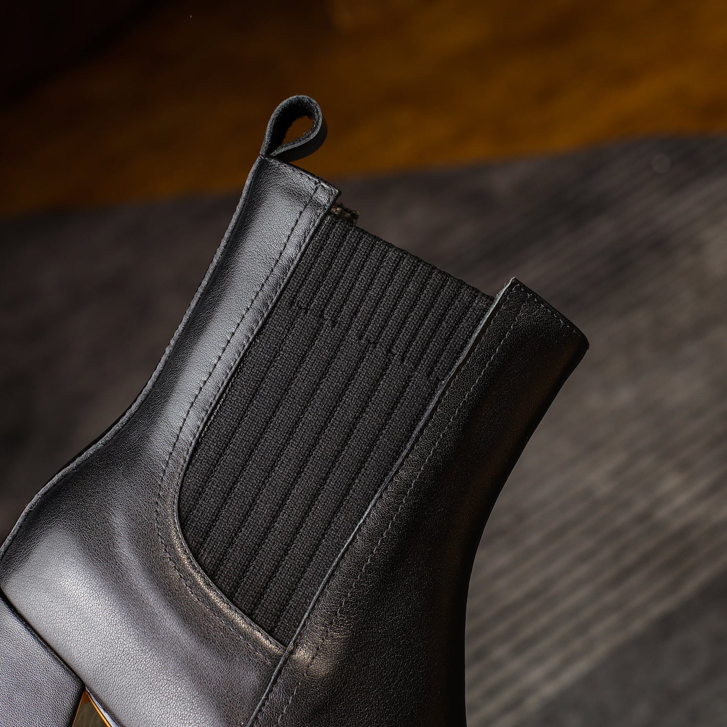 Nine Seven Women's Handmade Genuine Leather Stretch Slip On Square Toe Chunky Heel Ankle Boots