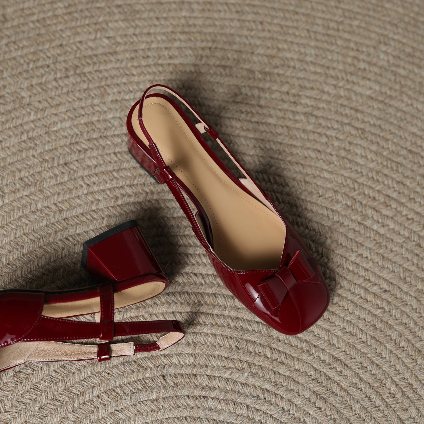 Nine Seven Women's Glossy Patent Leather Handmade Block Heel Cute Bowtie Classic Slingback Pumps