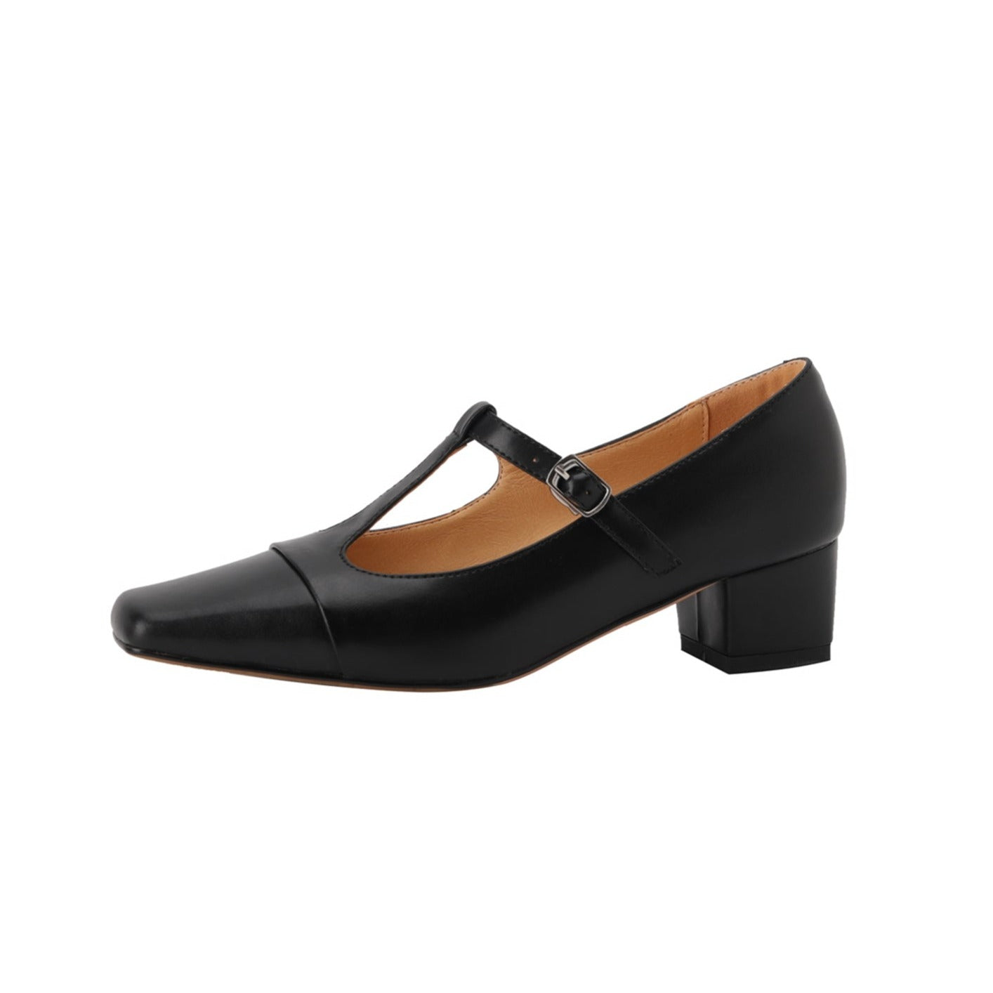 Nine Seven Women's Square Toe Handmade T-Strap Genuine Leather Low Chunky Heel Vintage Pumps Shoes