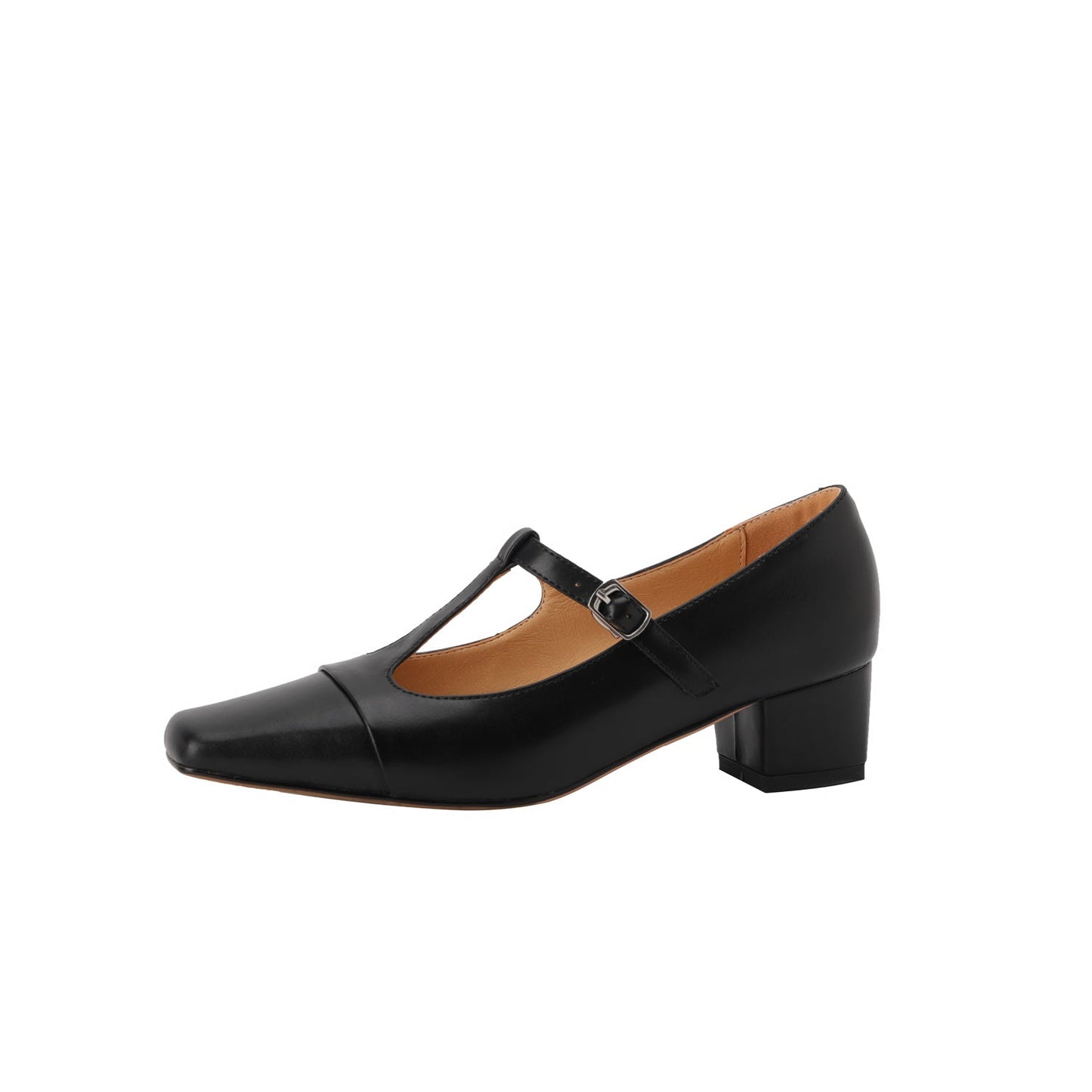 Nine Seven Women's Square Toe Handmade T-Strap Genuine Leather Low Chunky Heel Vintage Pumps Shoes