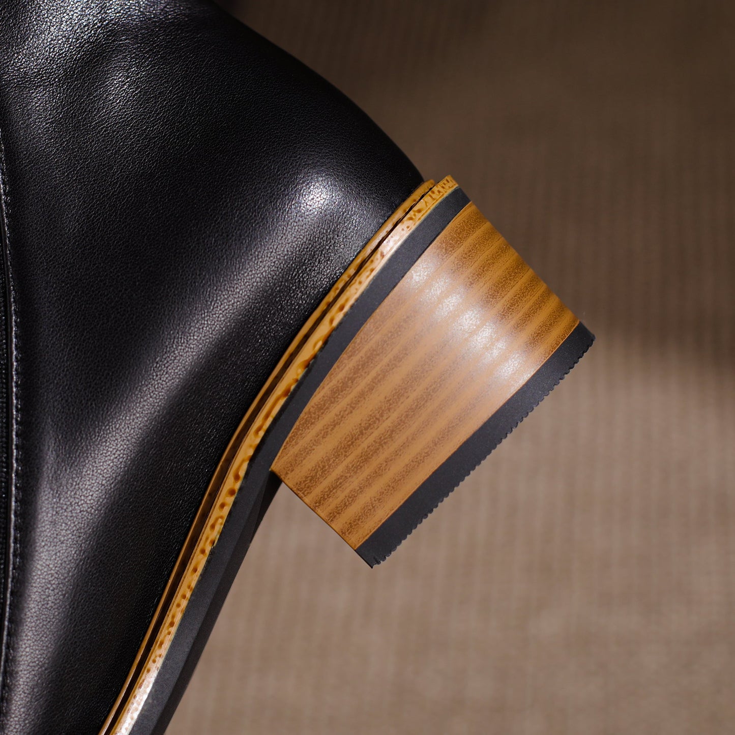 Nine Seven Handmade Women's Genuine Leather Casual Slip on Stretched Woolen Square Toe Low Block Heel Ankle Boots