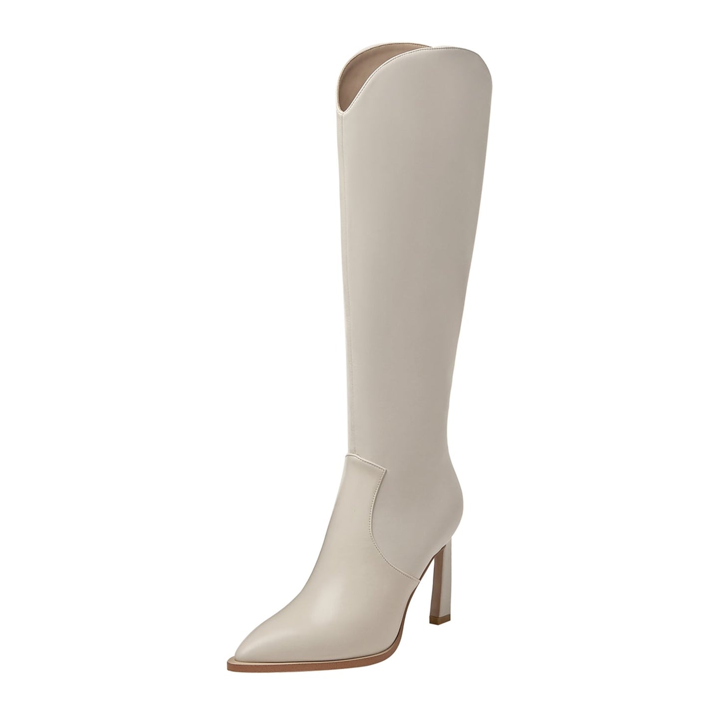 Nine Seven Women's Genuine Leather Pointed Toe Handmade Stiletto Heels Half Side Zipper Stylish Knee High Boots
