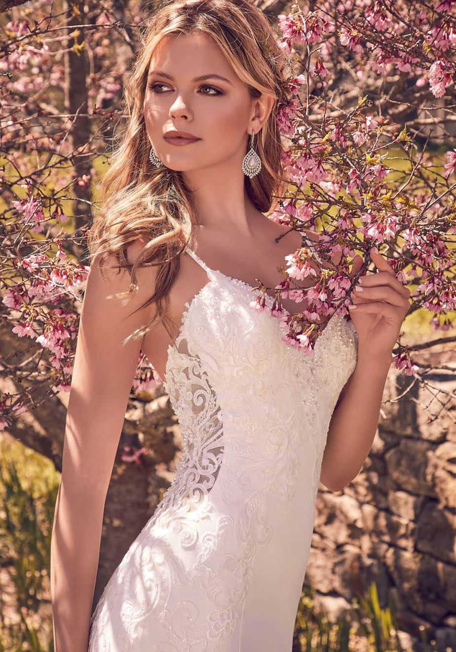 Nine Seven Plunging V-Neckline Spaghetti Strap Open Scoop Back Bohemian Wedding Dress Customization