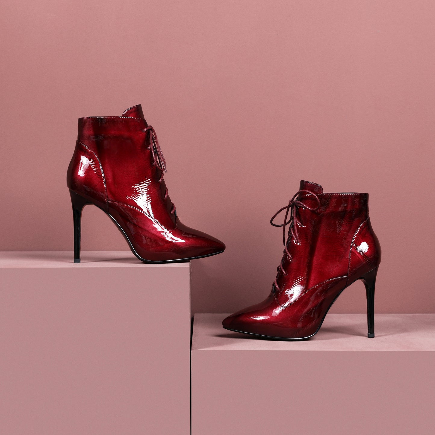 Nine Seven Women's Patent Leather Pointed Toe Handmade Hidden Platform Selftie Stieltto High Heels Chic Ankle Boots