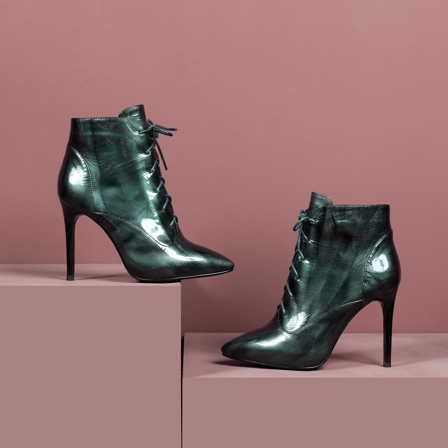 Nine Seven Women's Patent Leather Pointed Toe Handmade Hidden Platform Selftie Stieltto High Heels Chic Ankle Boots