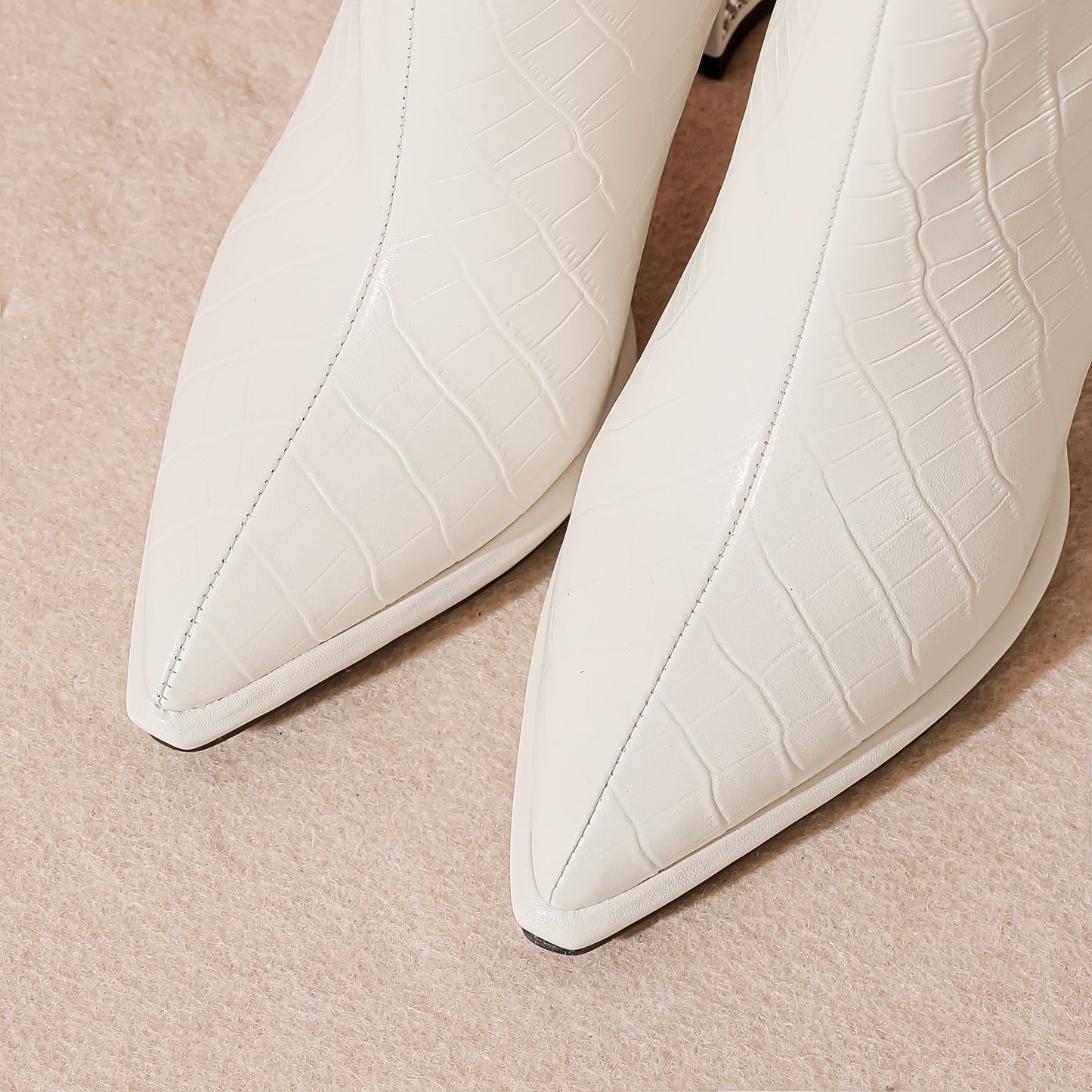 Nine Seven Women's Genuine Leather Pointed Toe Handmade Back Zipper with Ring High Heels Chic Ankle Boots