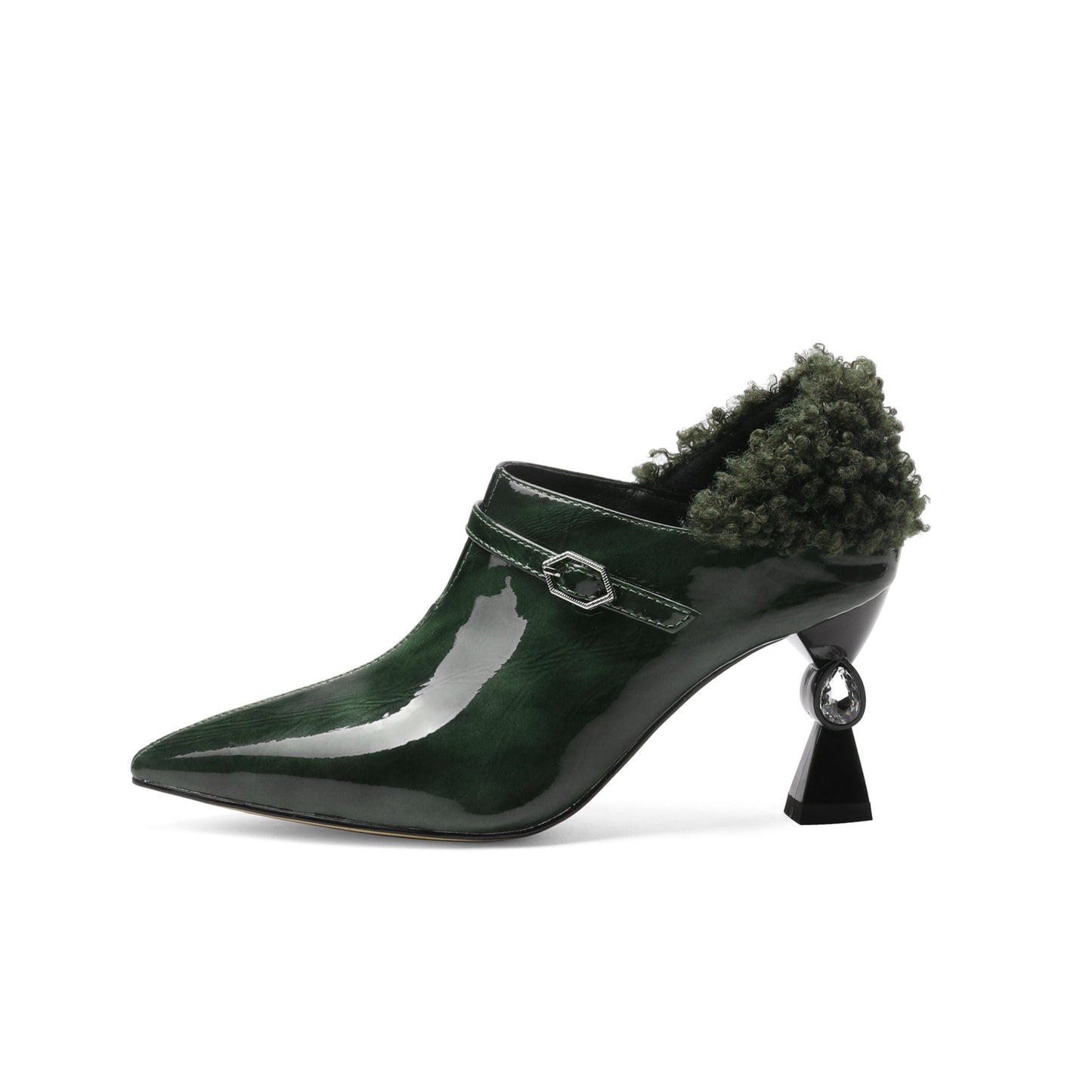 Nine Seven Women's Genuine/Patent Leather Handmade Exquisite High Heel Pointed Toe Graceful Slip On V-Shaped Pump Shoes with Buckle