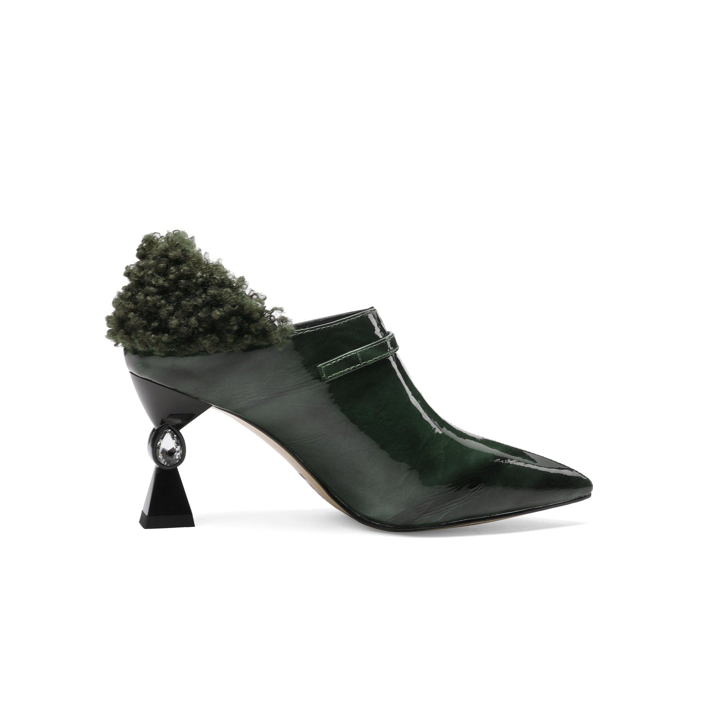 Nine Seven Women's Genuine/Patent Leather Handmade Exquisite High Heel Pointed Toe Graceful Slip On V-Shaped Pump Shoes with Buckle