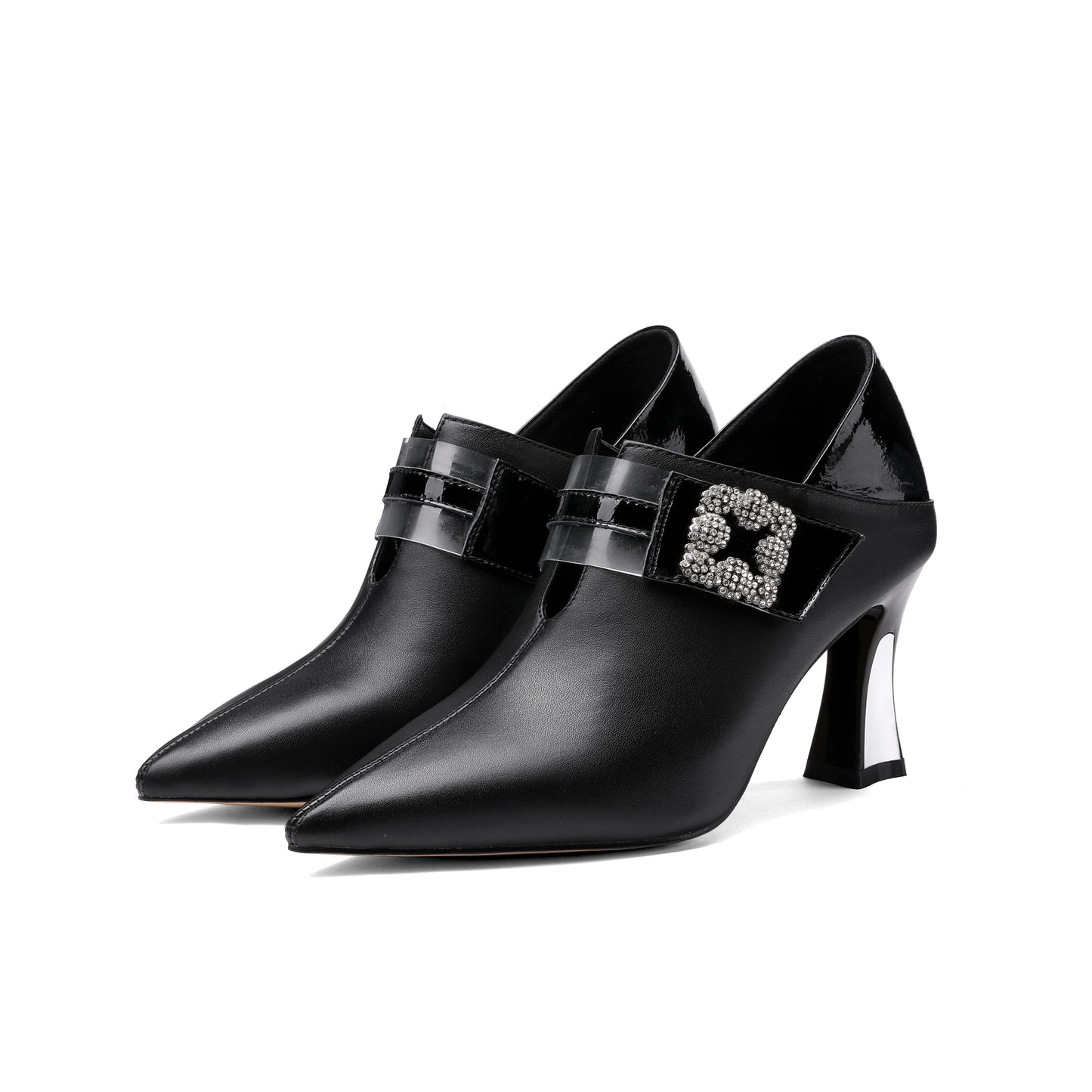 Nine Seven Women's Handmade Pointed Toe Genuine Leather Sexy High Heel Glitter Square Decor Plus-Size Pump Shoes