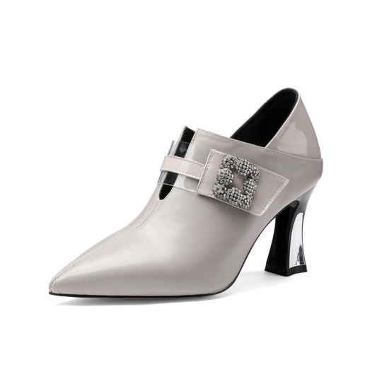 Nine Seven Women's Handmade Pointed Toe Genuine Leather Sexy High Heel Glitter Square Decor Plus-Size Pump Shoes