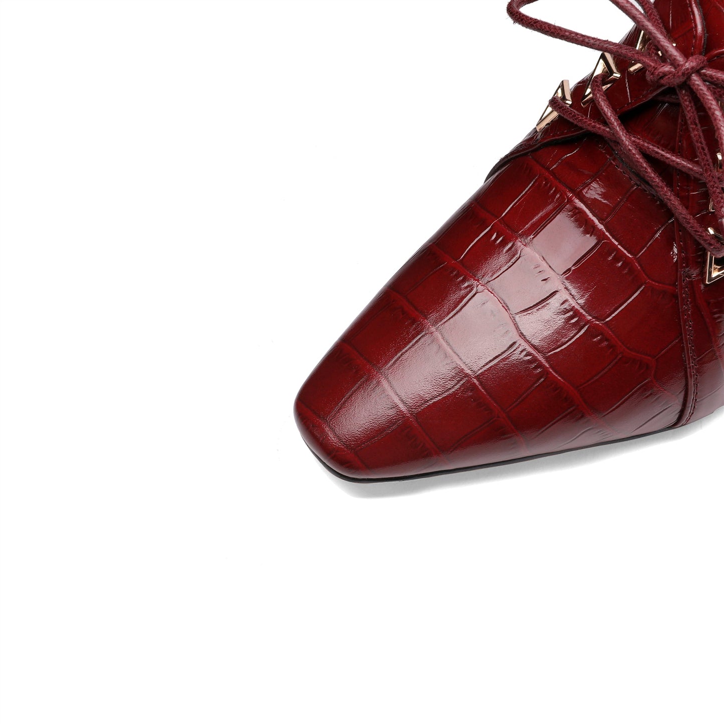 Nine Seven Women's Handmade Embossed Genuine Leather Square Toe Exquisite High Heel Lace Up Plus-Size Pump Shoes