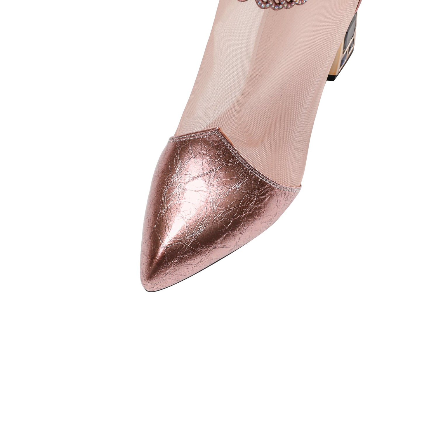 Nine Seven Women's Genuine/Suede Leather with Mesh Pointed Toe Handmade Jewel High Chunky Heel Chic Ankle Boots with Back Zipper