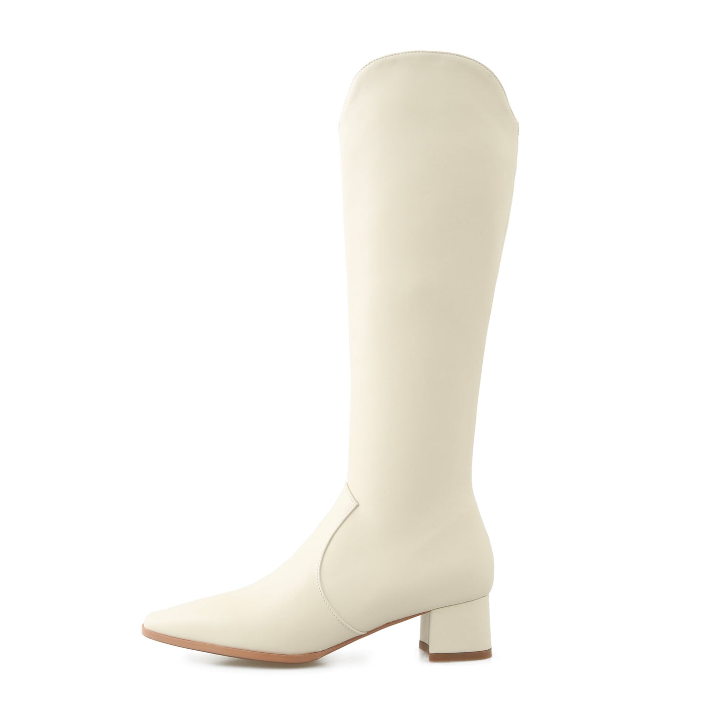 Nine Seven Women's Handmade Leather Comfortable Chunky Heel Side Half Zipper Round Toe Knee-High Boots