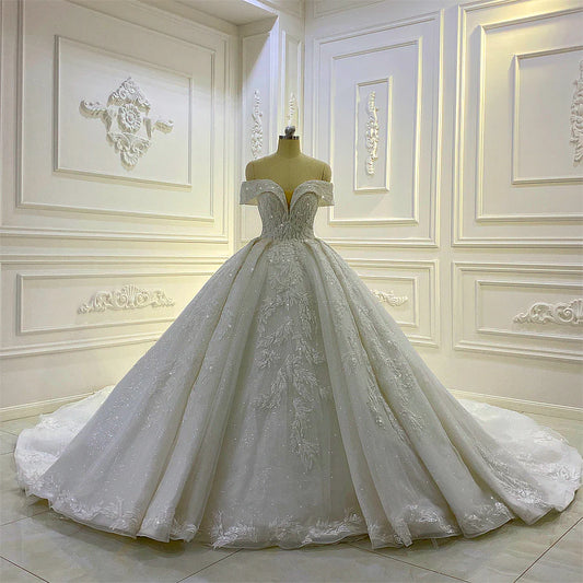 Nine Seven Applique Crystal Sleeveless Bridal Gown With Train Princess Wedding Dresses Customization