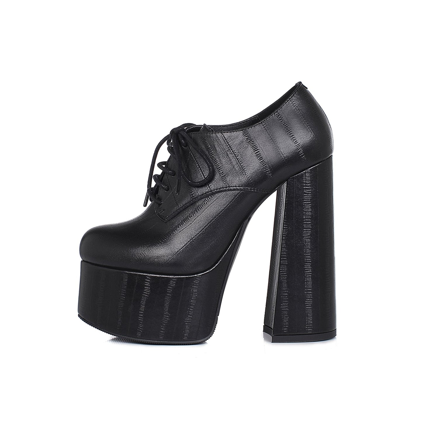 Nine Seven Women's Leather Handmade Pointed Toe Supper High Chunky Heel Lace Up Pump Shoes