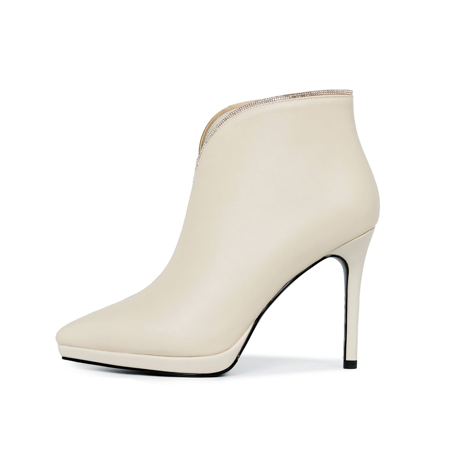 Nine Seven Women's Handmade Leather Stiletto high Heel Zip Up Clear Pointed Toe Platform V-Shaped Ankle Boots