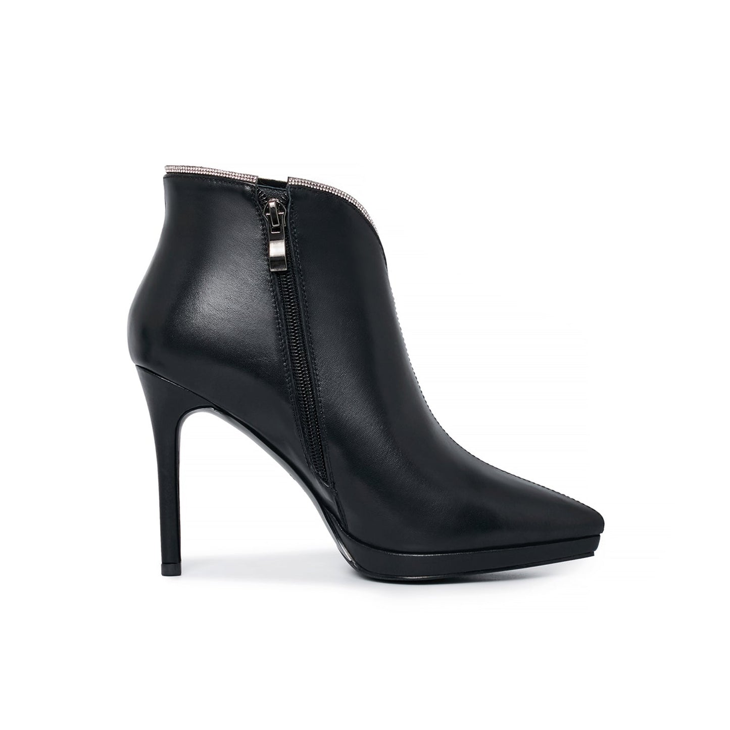 Nine Seven Women's Handmade Leather Stiletto high Heel Zip Up Clear Pointed Toe Platform V-Shaped Ankle Boots