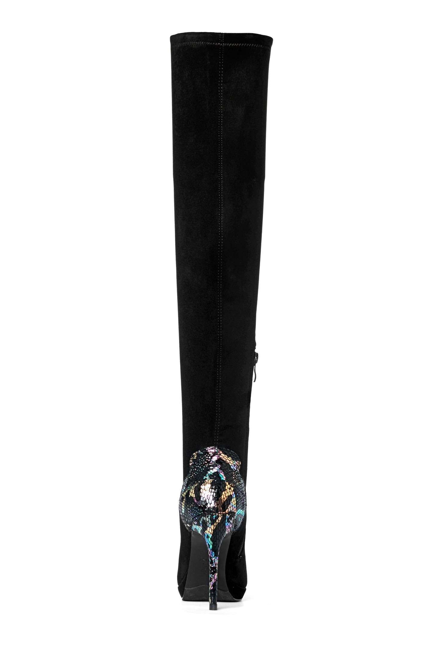 Nine Seven Women's Handmade Suede Leather Pointed Toe Sexy Stiletto High Heel Stretch Half Zip Black Over the Knee High Boots with Colorful Sequin
