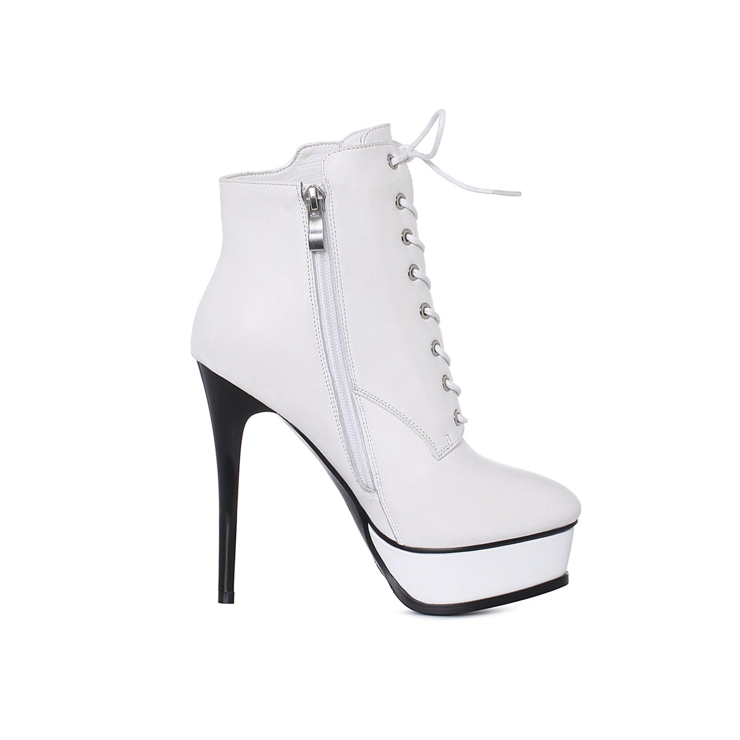 Nine Seven Women's Genuine Leather Handmade Stiletto Super High Heel Round Toe Side Zip Up Dressy Booties with Platform