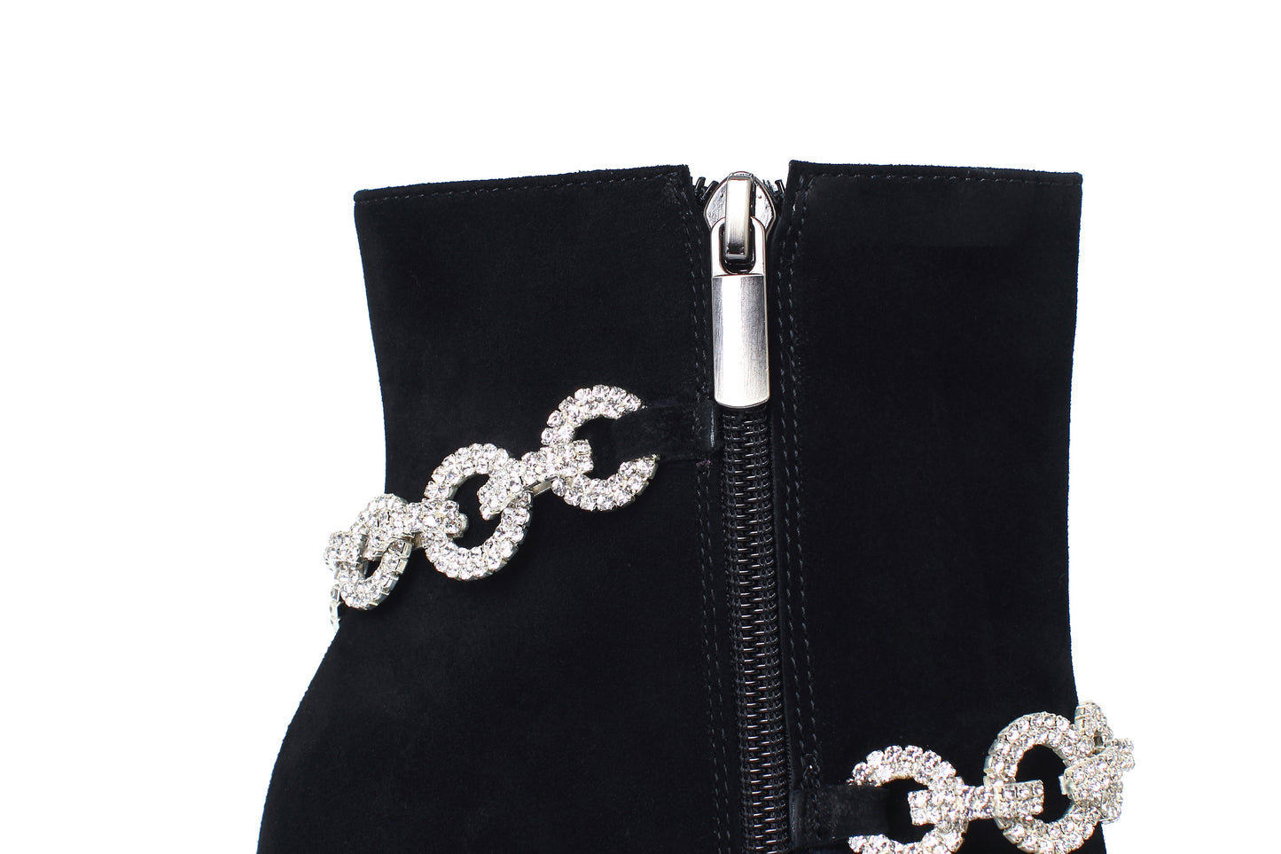 Nine Seven Suede Leather Handmade Women's Sexy Stiletto Heel Side Zip Up Platform Glitter Rhinestones Decor Sexy Ankle Booties