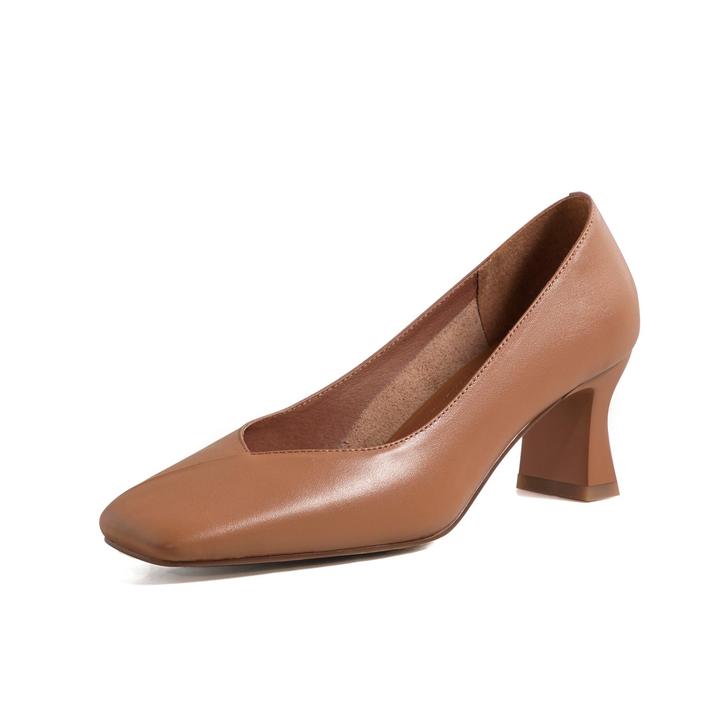 Nine Seven Genuine Leather Handmade Women's Square Toe Unique Mid Heel Slip On Comfortable Pumps