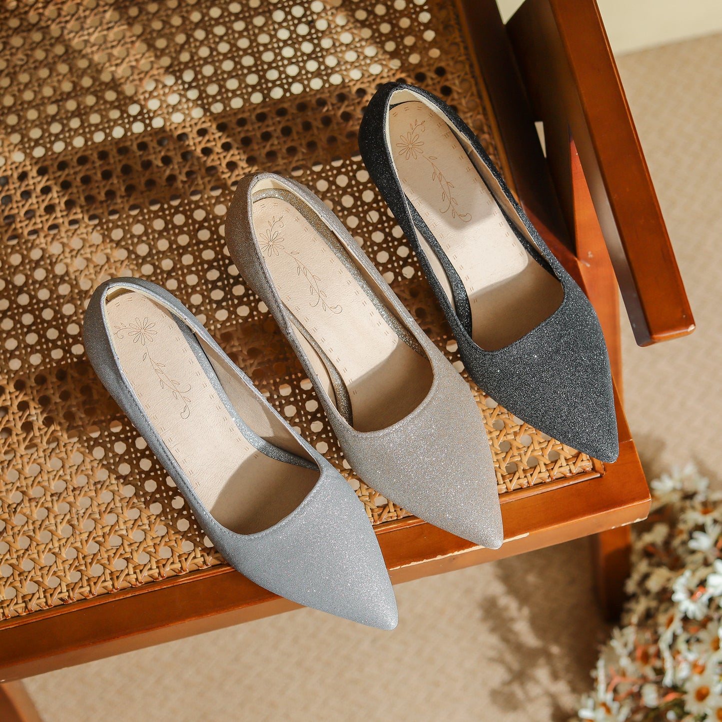 Nine Seven Women's Handmade Pointed Toe Glitter Stileto Heel Party Wedding Loafer Pumps Shoes