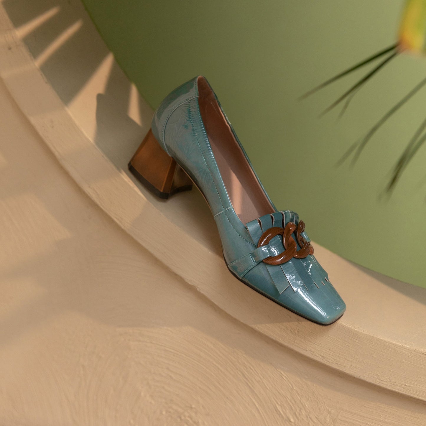 Nine Seven Women's Genuine Leather Square Handmade Tassels Chunky Heel Retro Loafers Shoes with Chain Decor