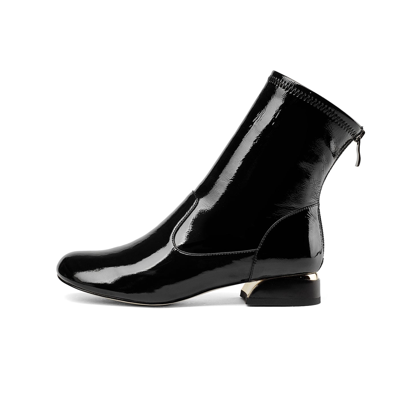 Nine Seven Women's Handmade Patent Leather Round Toe Comfort Flat Stylish Back Zipper Ankle Boots
