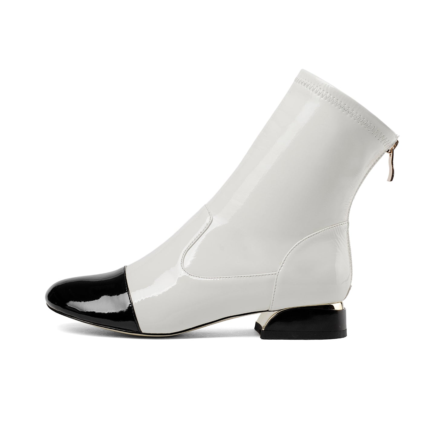 Nine Seven Women's Handmade Patent Leather Round Toe Comfort Flat Stylish Back Zipper Ankle Boots