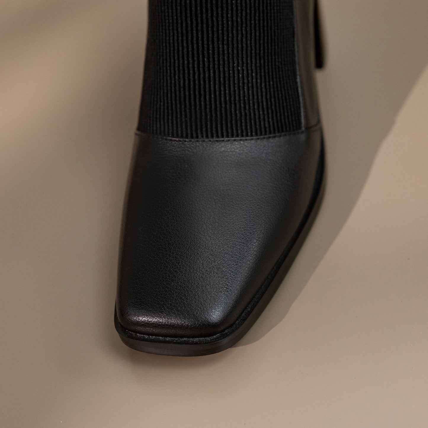 Nine Seven Women's Genuine Leather with Elastic Handmade Square Toe Mid Chunky Heels Casual Ankle Boots