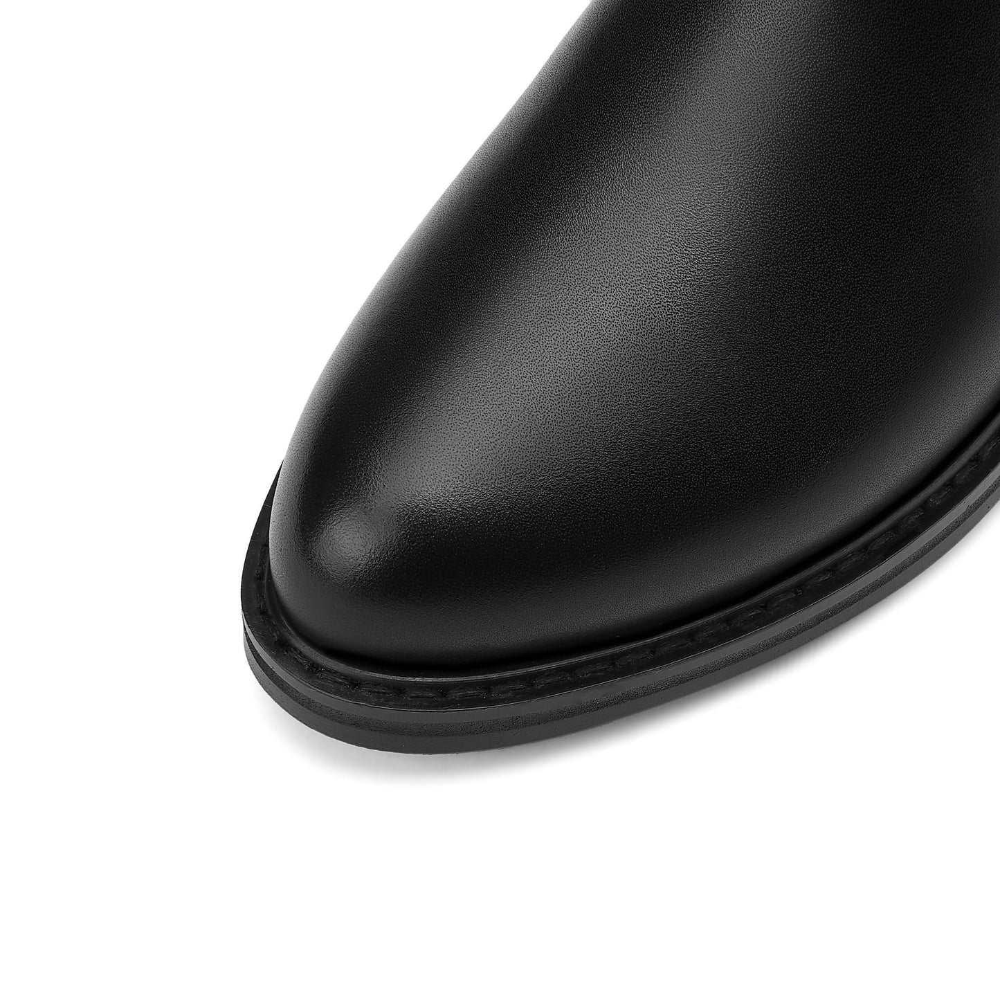 Nine Seven Women's Genuine Leather Round Toe Side Zipper Handmade Low Chunky Heel Comfort Knee High Boots with Metal Décor