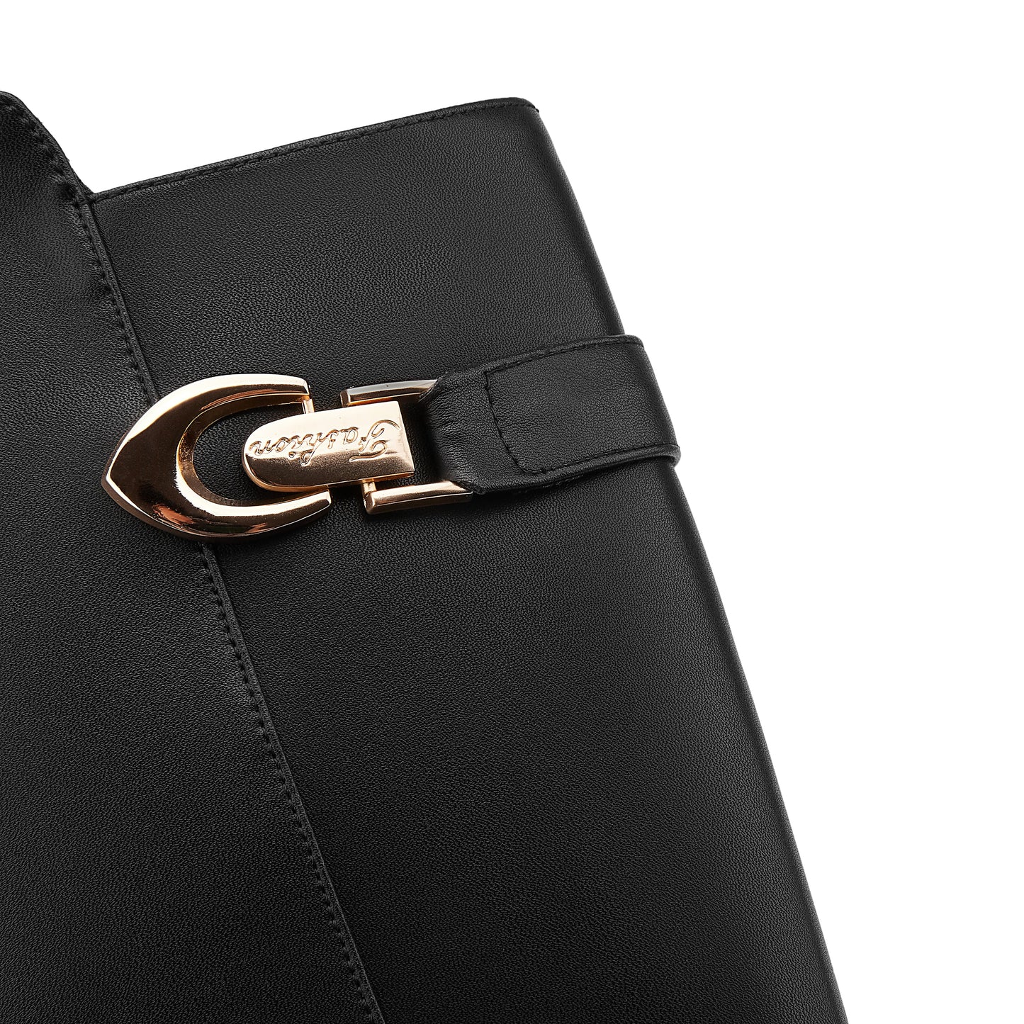 Nine Seven Women's Genuine Leather Round Toe Side Zipper Handmade Low Chunky Heel Comfort Knee High Boots with Metal Décor