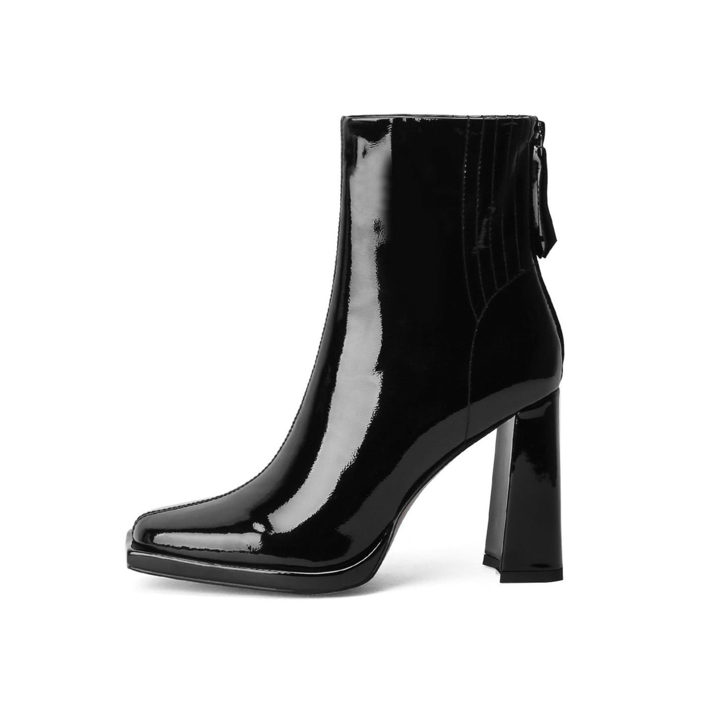 Nine Seven Women's Square Toe Patent Leather Handmade Back Zipper High Chunky Heels Chic Ankle Boots