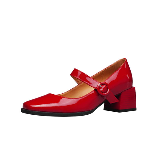 Nine Seven Handmade Women's Patent Leather Square Toe Buckle Low Chunky Heel Mary Janes Pumps Shoes
