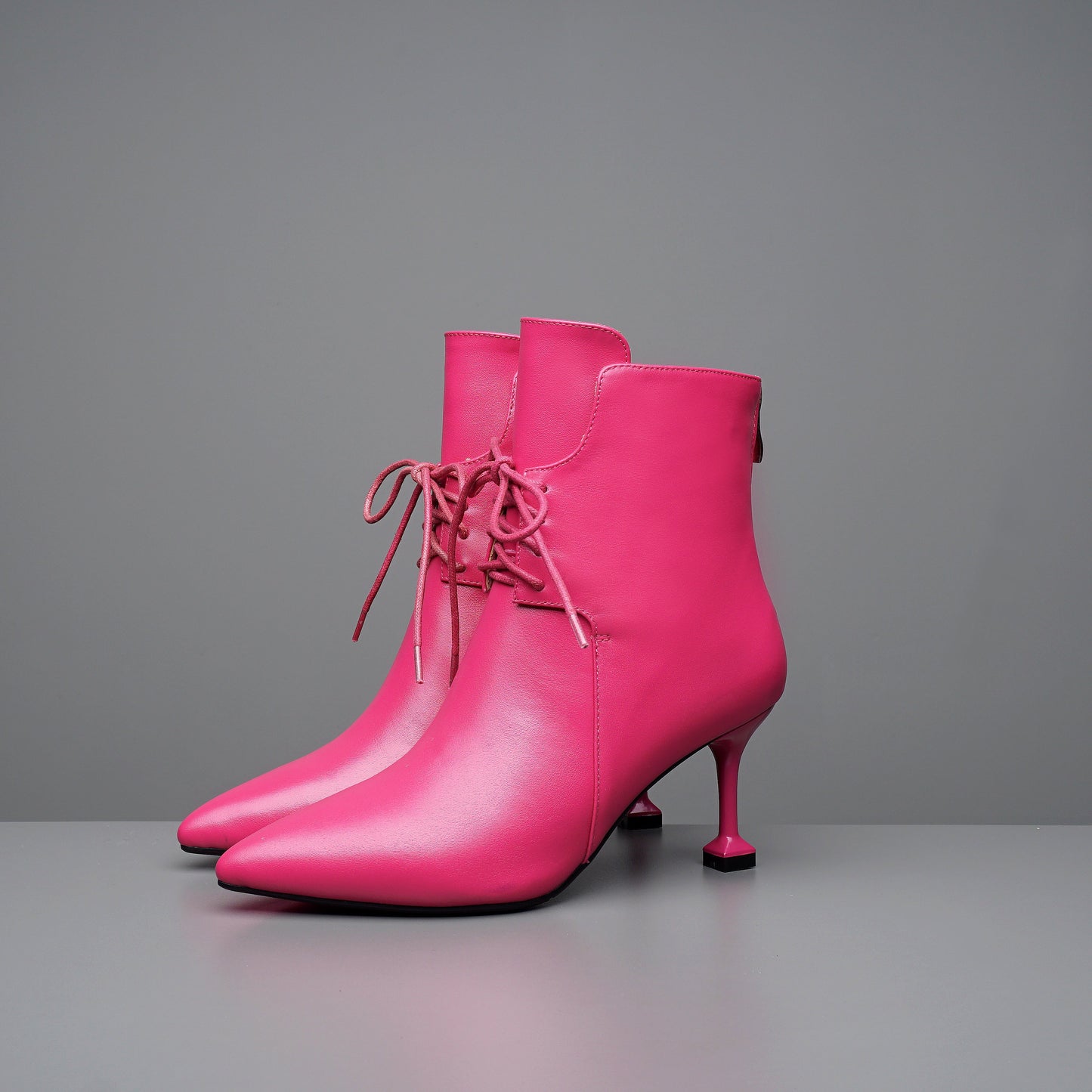 Nine Seven Women's Genuine Leather Pointed Toe Lace Up Back Zip Handmade Stiletto Heel Fashion Ankle Boots