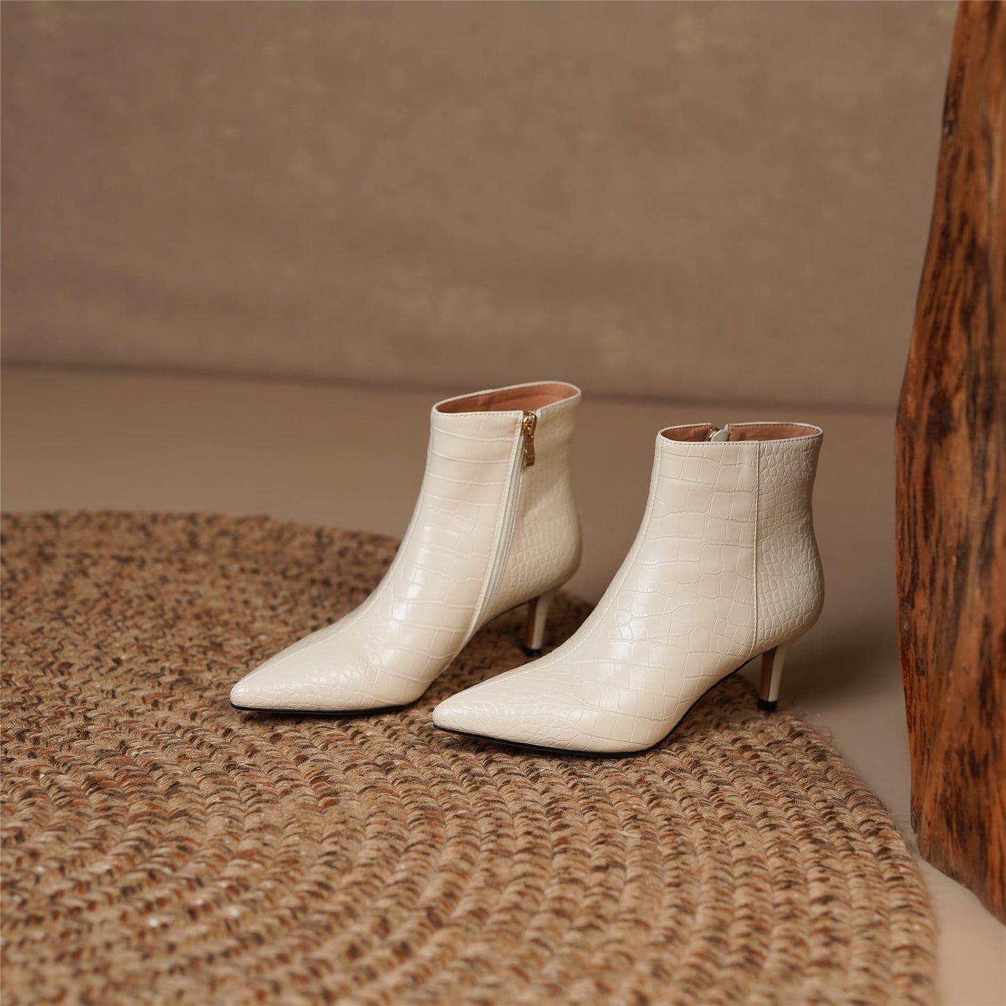 Nine Seven Women's Pointed Toe Genuine Leather Handmade Side Zipper Stiletto Mid Heels Elegant Ankle Boots