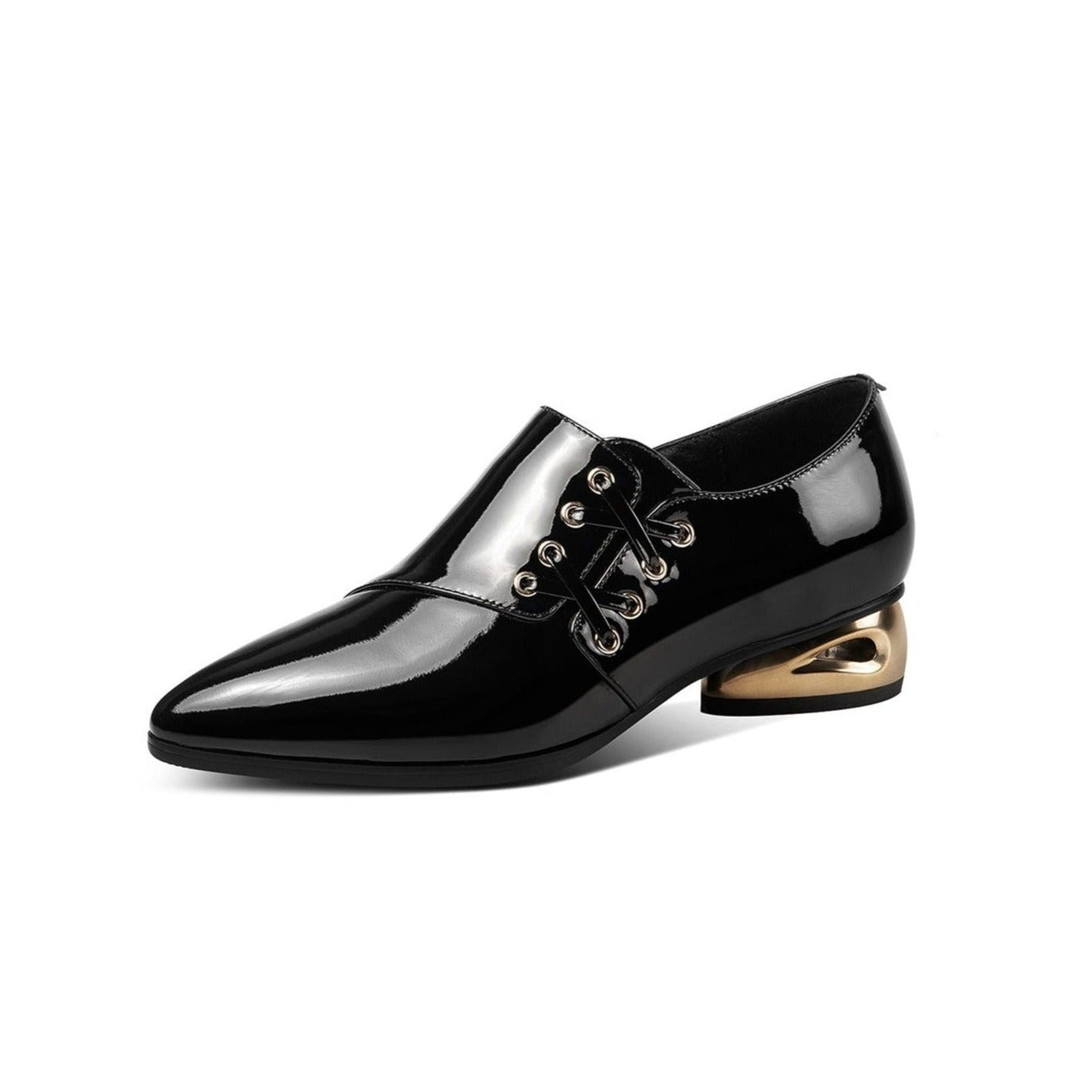 Nine Seven Women's Patent Leather Handmade Low Chunky Heel Pointed Toe Side Zipper Loafer Pump Shoes