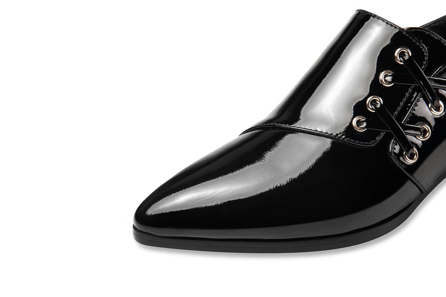 Nine Seven Women's Patent Leather Handmade Low Chunky Heel Pointed Toe Side Zipper Loafer Pump Shoes