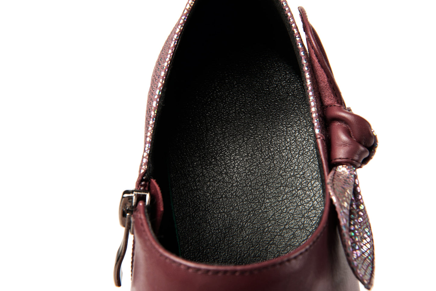 Nine Seven Women's Genuine Leather Handmade Sparkling Pointed Toe Low Chunky Heel Side Zip Up Cute Bow Design Flats Shoes