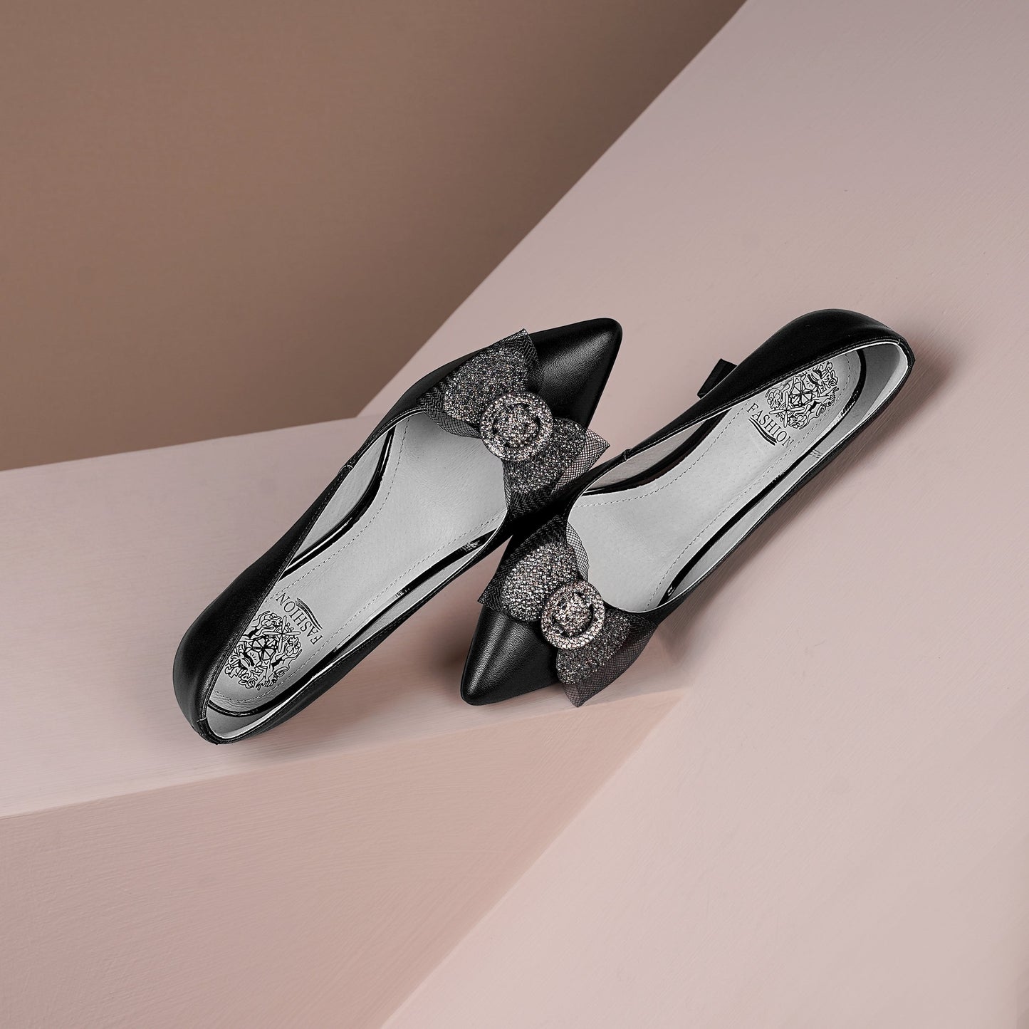 Nine Seven Women's Handmade Genuine Leather Pointed Toe High Spool Heel Easy Slip On Loafer Pump Shoes with Graceful Bow