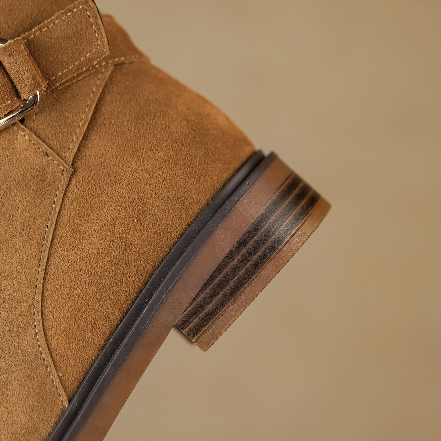 Nine Seven Handmade Women's Suede Leather Buckle Round Toe Low Chunky Heel Side Zipper Ankle Boots Shoes