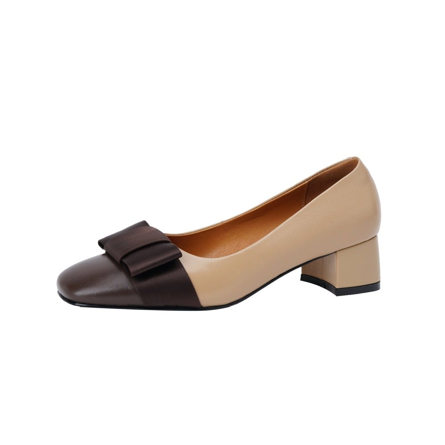 Nine Seven Genuine Leather Women's Handmade Square Toe Block Heel Assorted Color Loafer Pumps Shoes with Bowknot